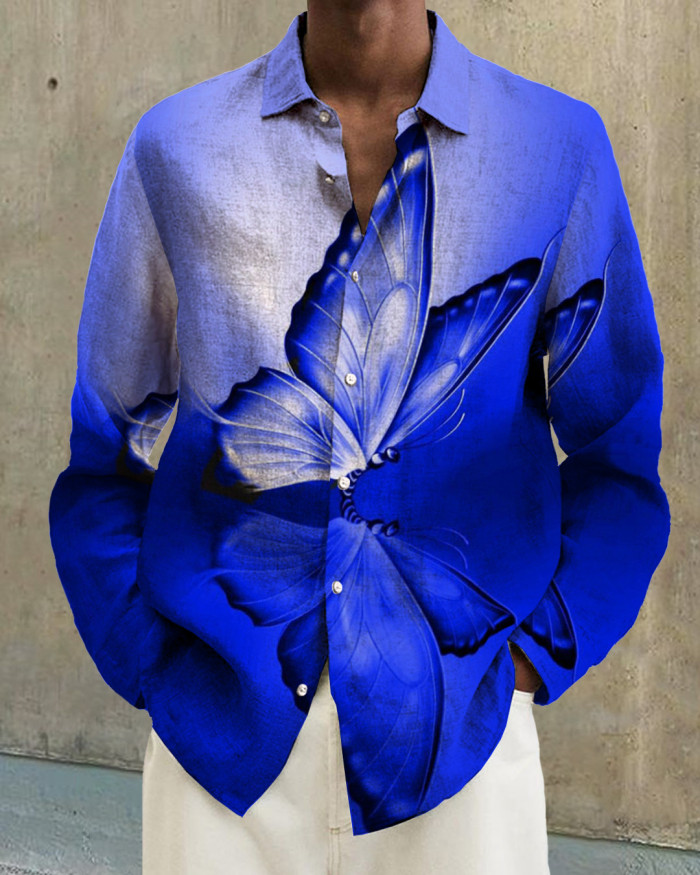 Men's cotton&linen long-sleeved fashion casual shirt adfd