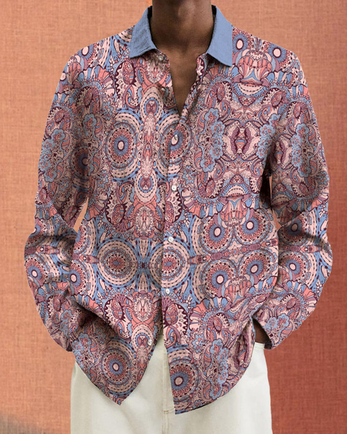 Men's cotton&linen long-sleeved fashion casual shirt 8e8e