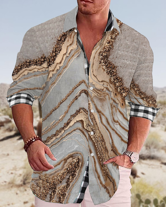 Men's cotton&linen long-sleeved fashion casual shirt  68b5