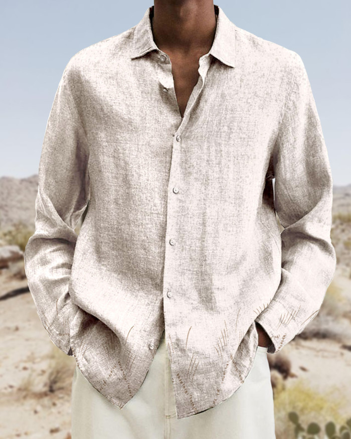 Men's cotton&linen long-sleeved fashion casual shirt a7f5