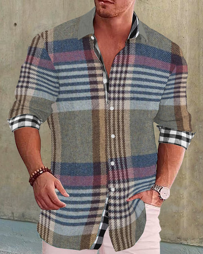 Men's cotton&linen long-sleeved fashion casual shirt  3e1e