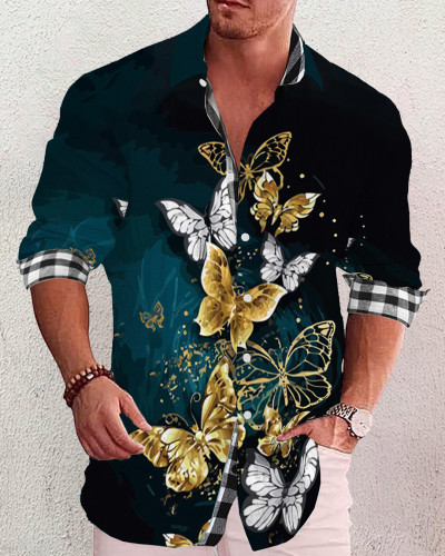 Men's cotton&linen long-sleeved fashion casual shirt 68f8