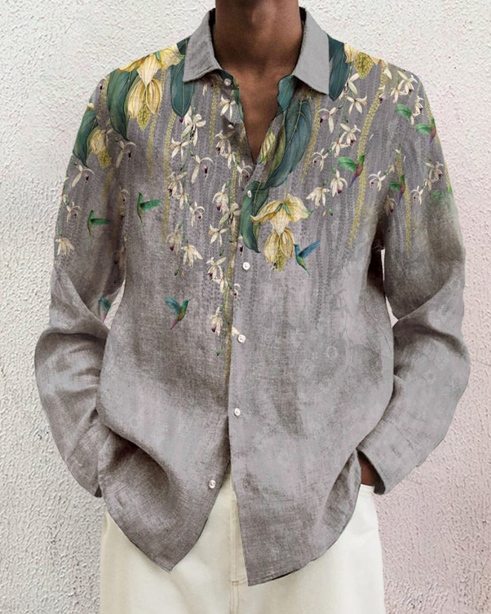 Men's cotton&linen long-sleeved fashion casual shirt 8e2f