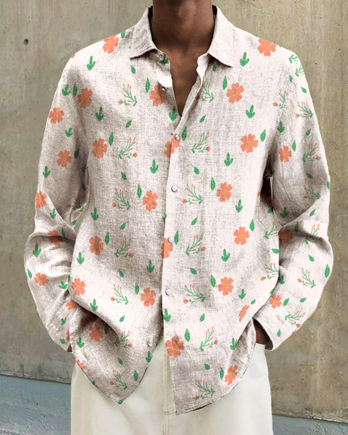 Men's cotton&linen long-sleeved fashion casual shirt c2ad