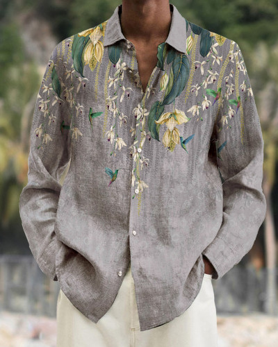 Men's cotton&linen long-sleeved fashion casual shirt 77ab