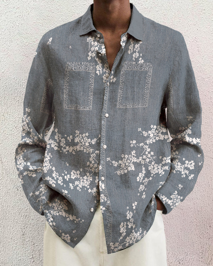 Men's cotton&linen long-sleeved fashion casual shirt b72d