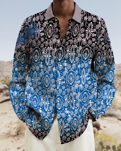 Men's cotton&linen long-sleeved fashion casual shirt 9677