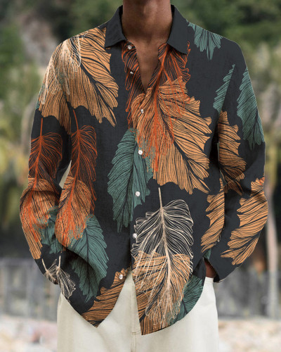 Men's cotton&linen long-sleeved fashion casual shirt  6d9c