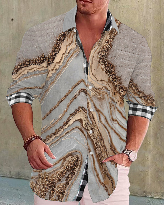Men's cotton&linen long-sleeved fashion casual shirt  68b5