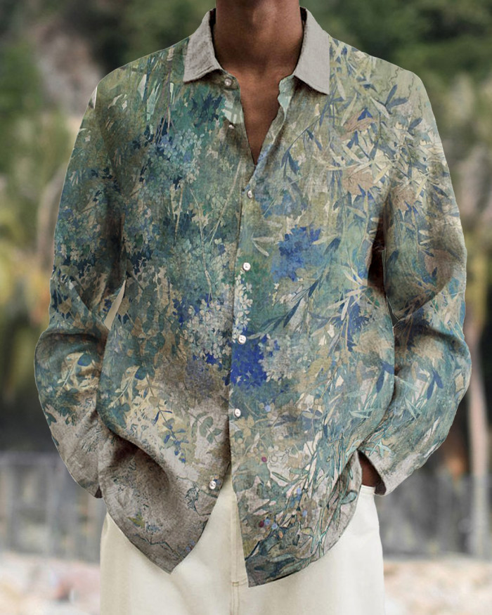 Men's cotton&linen long-sleeved fashion casual shirt 5e27
