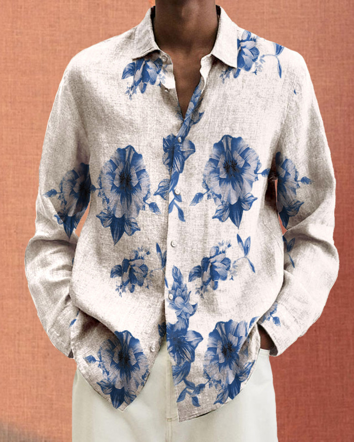 Men's cotton&linen long-sleeved fashion casual shirt f78a