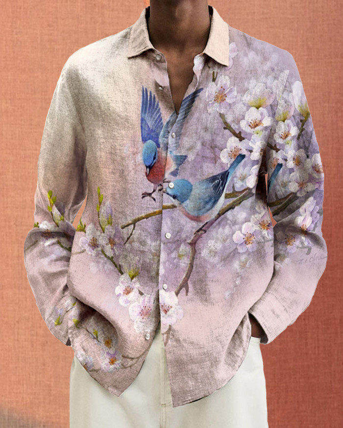 Men's cotton&linen long-sleeved fashion casual shirt  8765