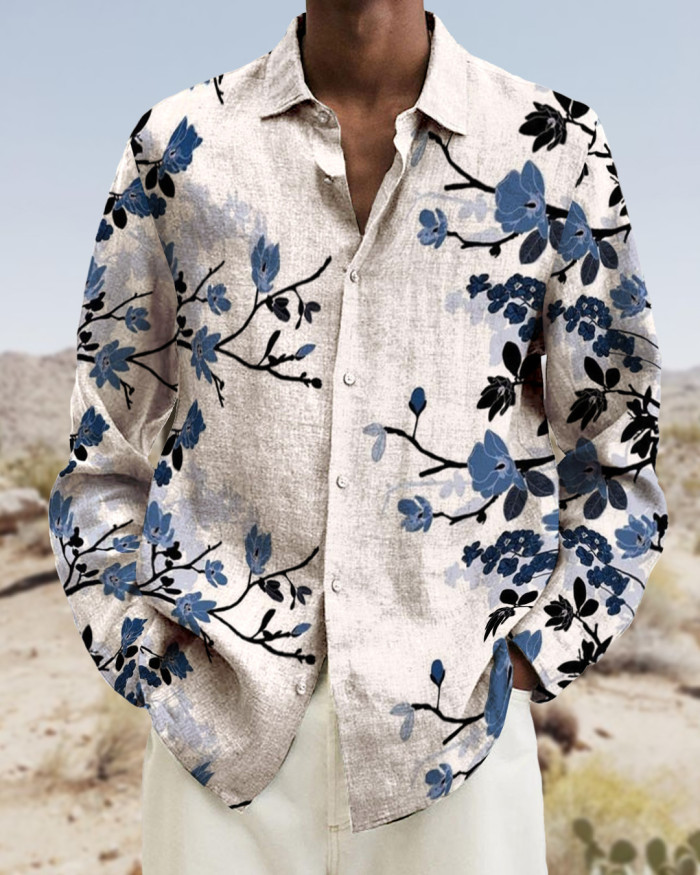 Men's cotton&linen long-sleeved fashion casual shirt  e4b2