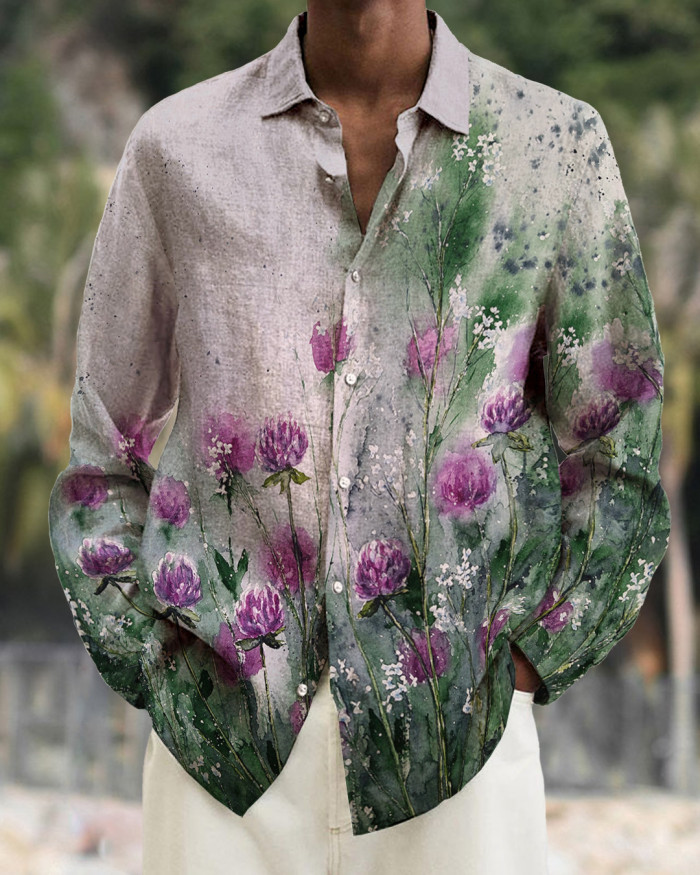 Men's cotton&linen long-sleeved fashion casual shirt d401