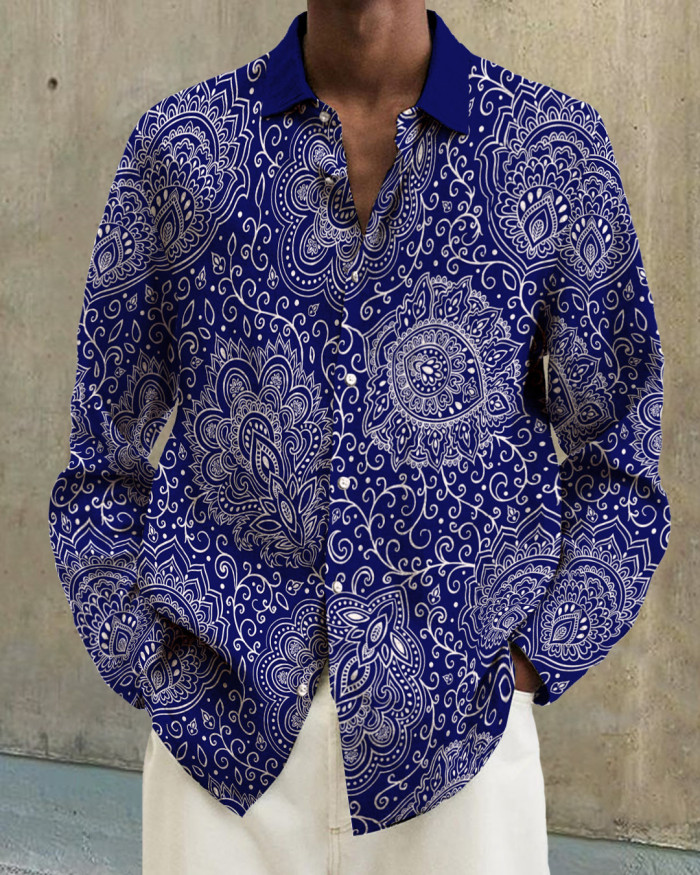 Men's cotton&linen long-sleeved fashion casual shirt d91d