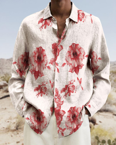 Men's cotton&linen long-sleeved fashion casual shirt 2ba1