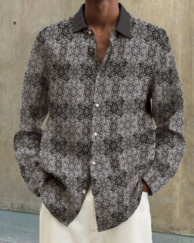Men's cotton&linen long-sleeved fashion casual shirt 646d