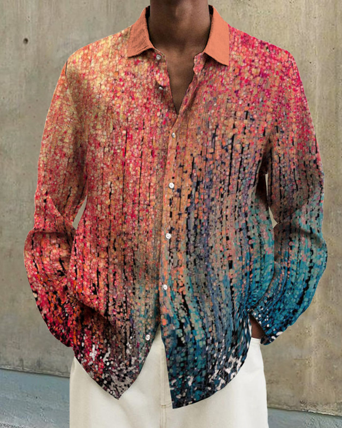 Men's cotton&linen long-sleeved fashion casual shirt 46d8