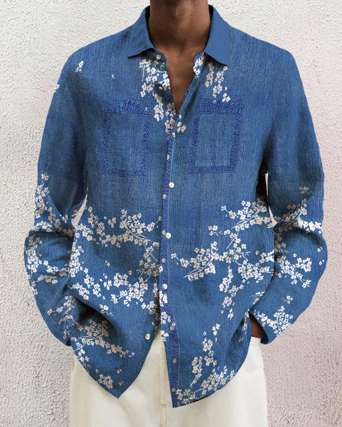 Men's cotton&linen long-sleeved fashion casual shirt 1b3b