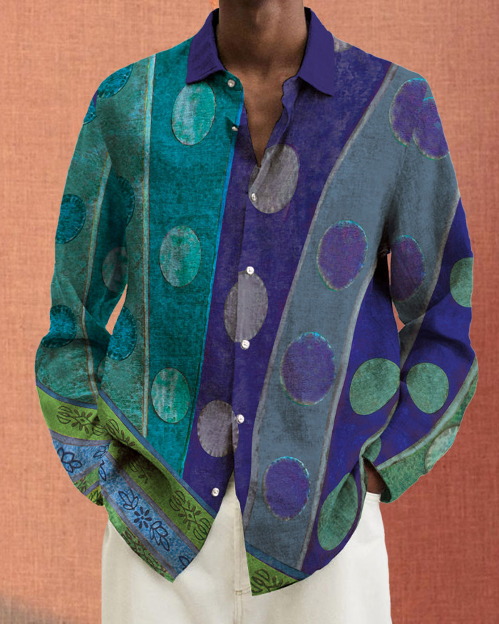 Men's cotton&linen long-sleeved fashion casual shirt 58e6