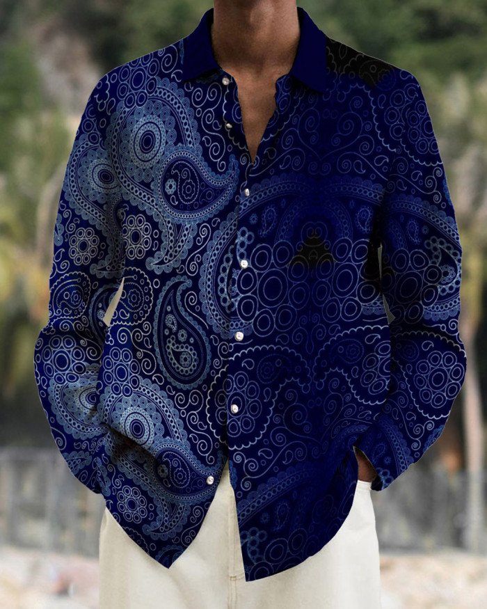 Men's cotton&linen long-sleeved fashion casual shirt d7de