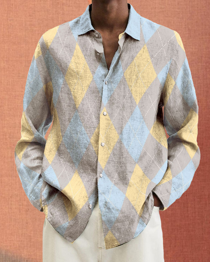 Men's cotton&linen long-sleeved fashion casual shirt  f6e9