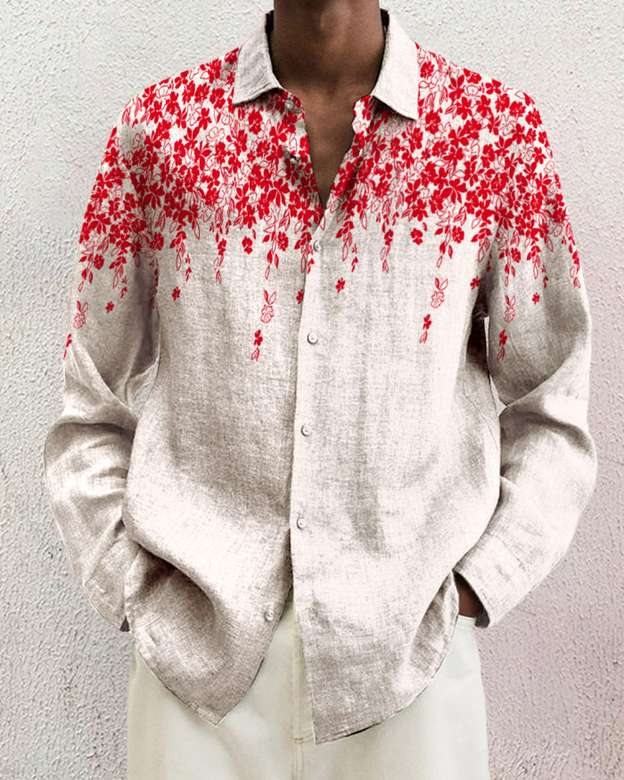 Men's cotton&linen long-sleeved fashion casual shirt 6cdb