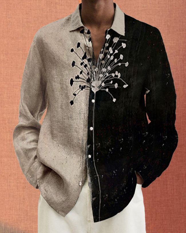 Men's cotton&linen long-sleeved fashion casual shirt 87fc