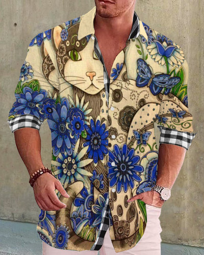 Men's cotton&linen long-sleeved fashion casual shirt 347b