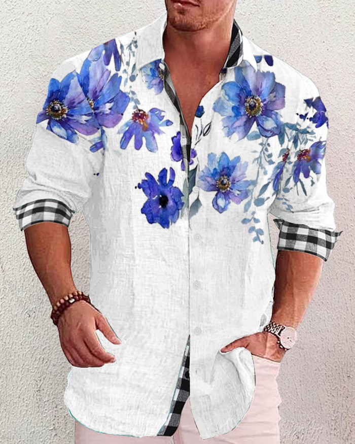 Men's cotton&linen long-sleeved fashion casual shirt  8f3d