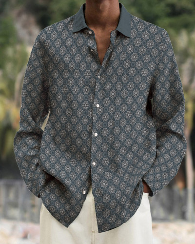 Men's cotton&linen long-sleeved fashion casual shirt 6a5d