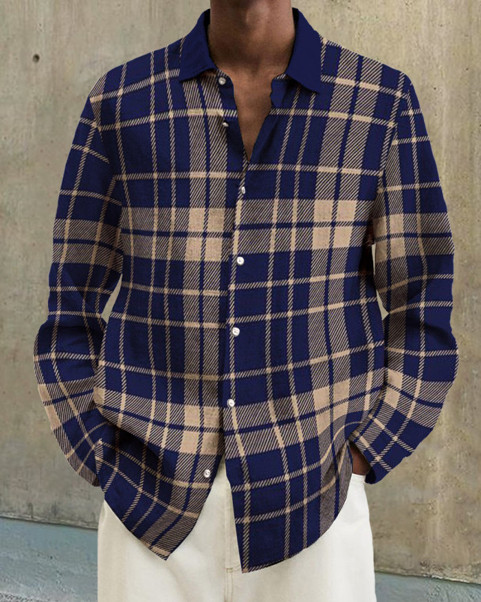 Men's cotton&linen long-sleeved fashion casual shirt  46df