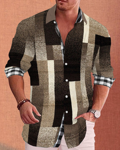 Men's cotton&linen long-sleeved fashion casual shirt 3f95