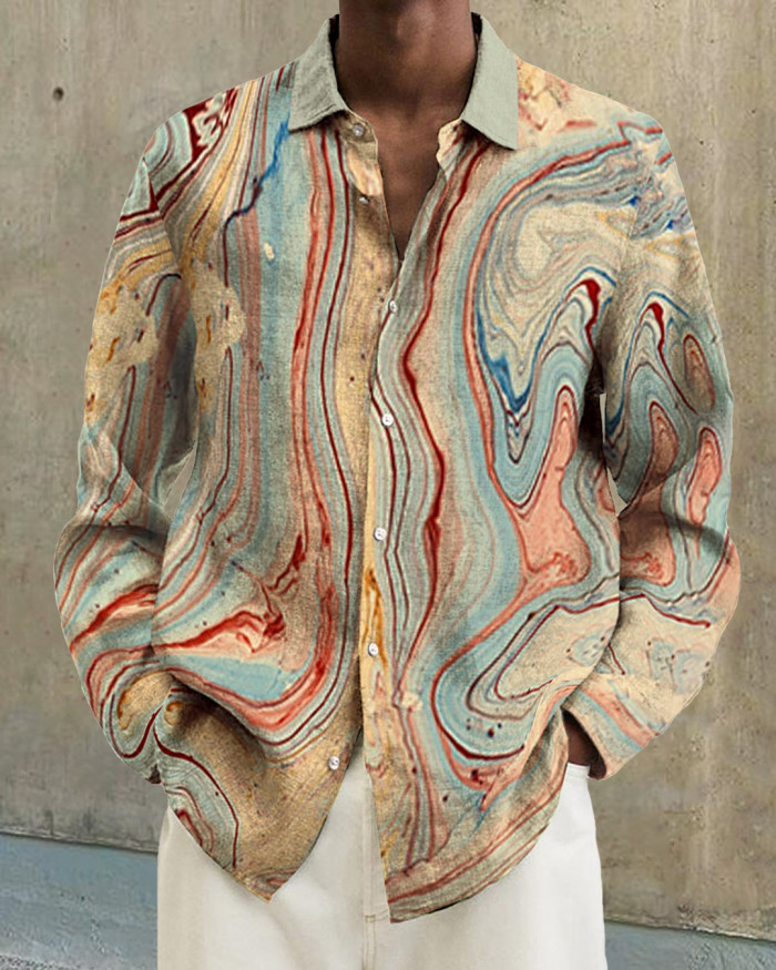 Men's cotton&linen long-sleeved fashion casual shirt  77ed