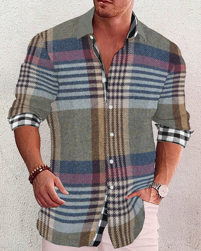 Men's cotton&linen long-sleeved fashion casual shirt  3e1e