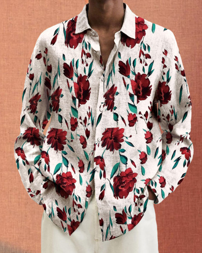 Men's cotton&linen long-sleeved fashion casual shirt d5d3