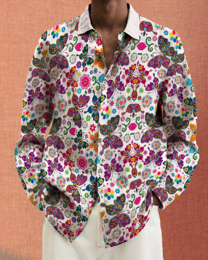 Men's cotton&linen long-sleeved fashion casual shirt 8f21
