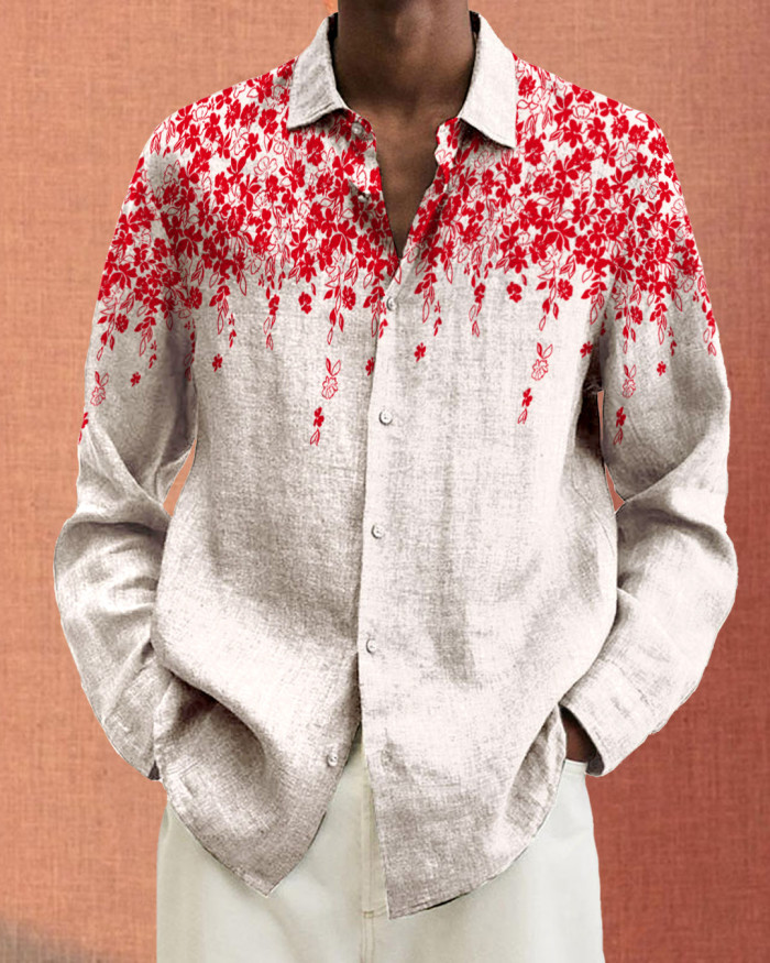 Men's cotton&linen long-sleeved fashion casual shirt 6cdb
