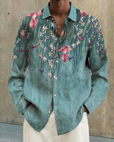 Men's cotton&linen long-sleeved fashion casual shirt 663e