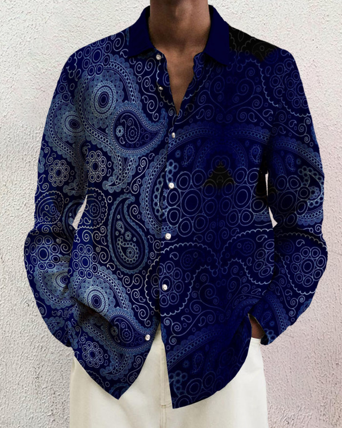 Men's cotton&linen long-sleeved fashion casual shirt d7de