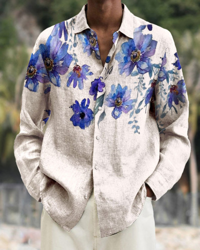 Men's cotton&linen long-sleeved fashion casual shirt  29e8