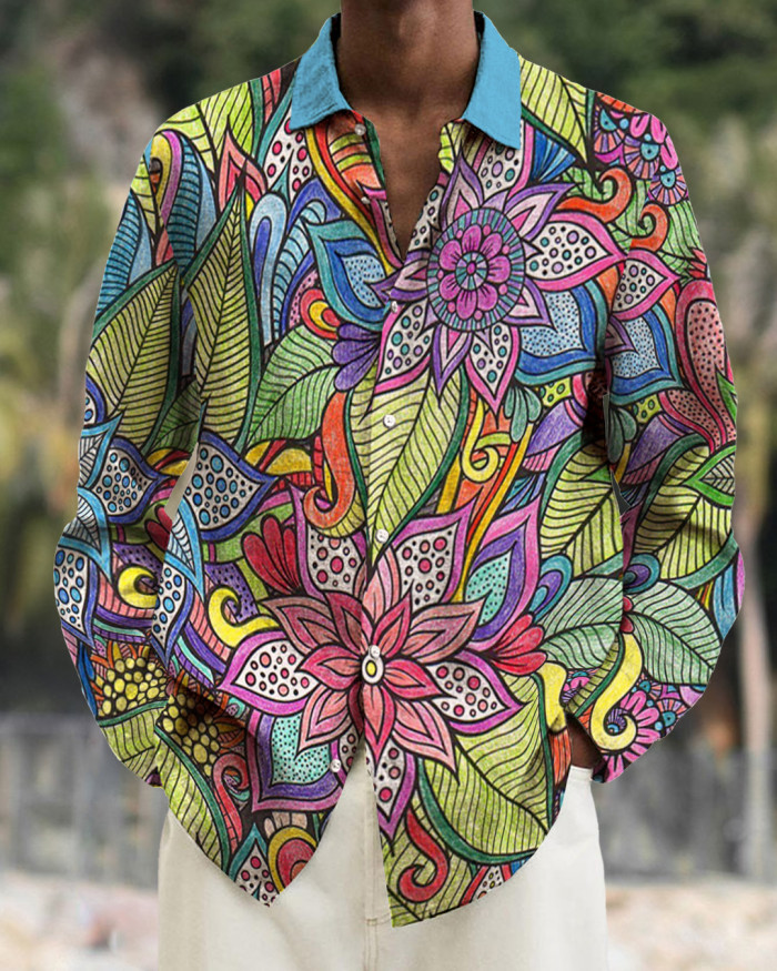 Men's cotton&linen long-sleeved fashion casual shirt 07e7