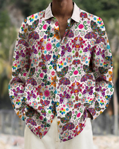 Men's cotton&linen long-sleeved fashion casual shirt 8f21