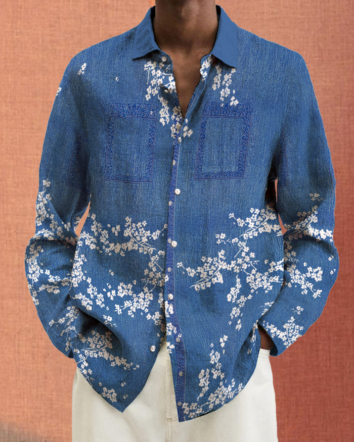 Men's cotton&linen long-sleeved fashion casual shirt 1b3b
