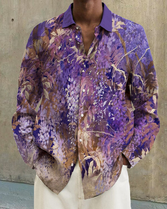 Men's cotton&linen long-sleeved fashion casual shirt acb3