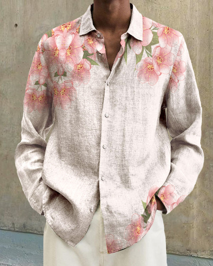 Men's cotton&linen long-sleeved fashion casual shirt 02e2