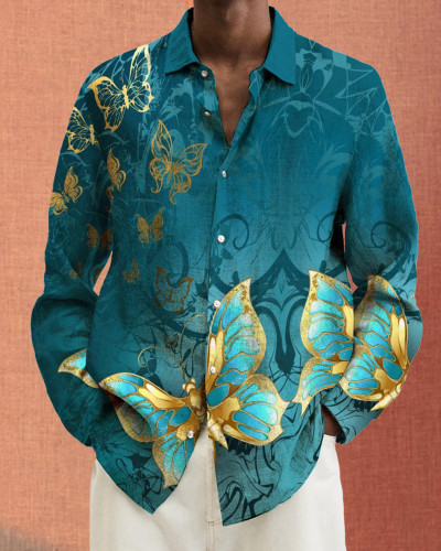 Men's cotton&linen long-sleeved fashion casual shirt 9e11
