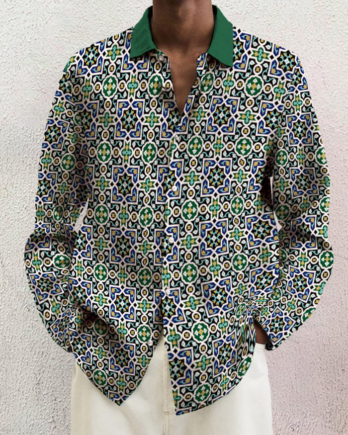 Men's cotton&linen long-sleeved fashion casual shirt a3a8
