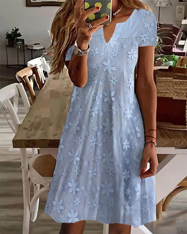 Casual Lace V-neck Mini Dress