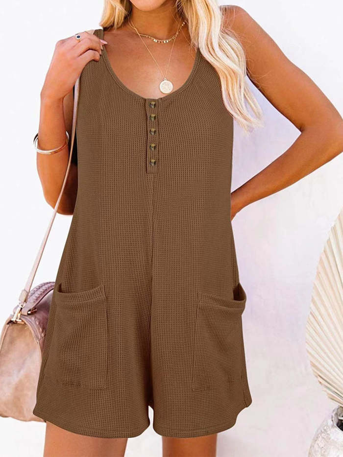 Women's Pure Color Sleeveless Pocket Casual Romper